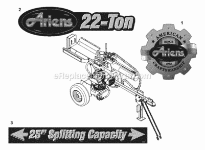 Decals_-_Style Diagram and Parts List for 000101- Ariens Log Splitter