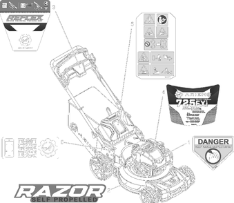 Decals Diagram and Parts List for 025000 + Ariens Lawn Mower