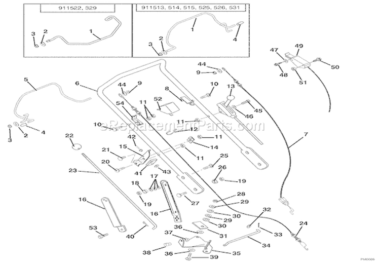 Handlebar & Controls Diagram and Parts List for 000101 Ariens Lawn Mower