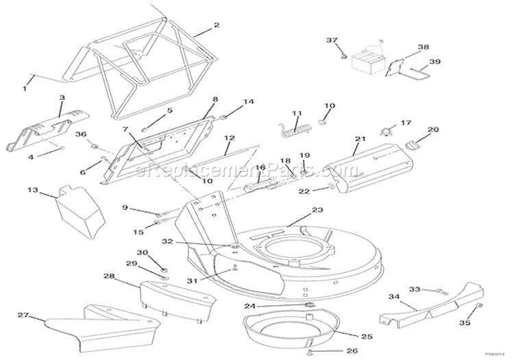 Mower Pan & Bag Diagram and Parts List for 000101 Ariens Lawn Mower