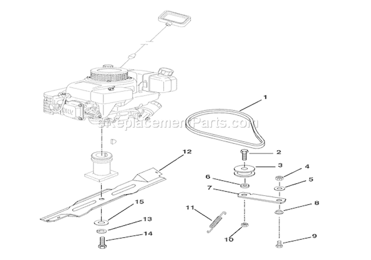 Blade And Belt Diagram and Parts List for 000101 Ariens Lawn Mower