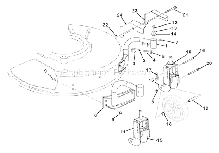 Swivel Wheels And Brackets Diagram and Parts List for 005000 Ariens Lawn Mower