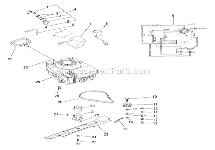 Engine, Blade And Belt Diagram and Parts List for 000101 Ariens Lawn Mower