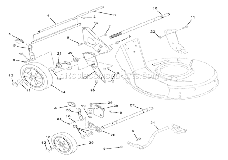 Wheels And Adjusters Diagram and Parts List for 000101 Ariens Lawn Mower