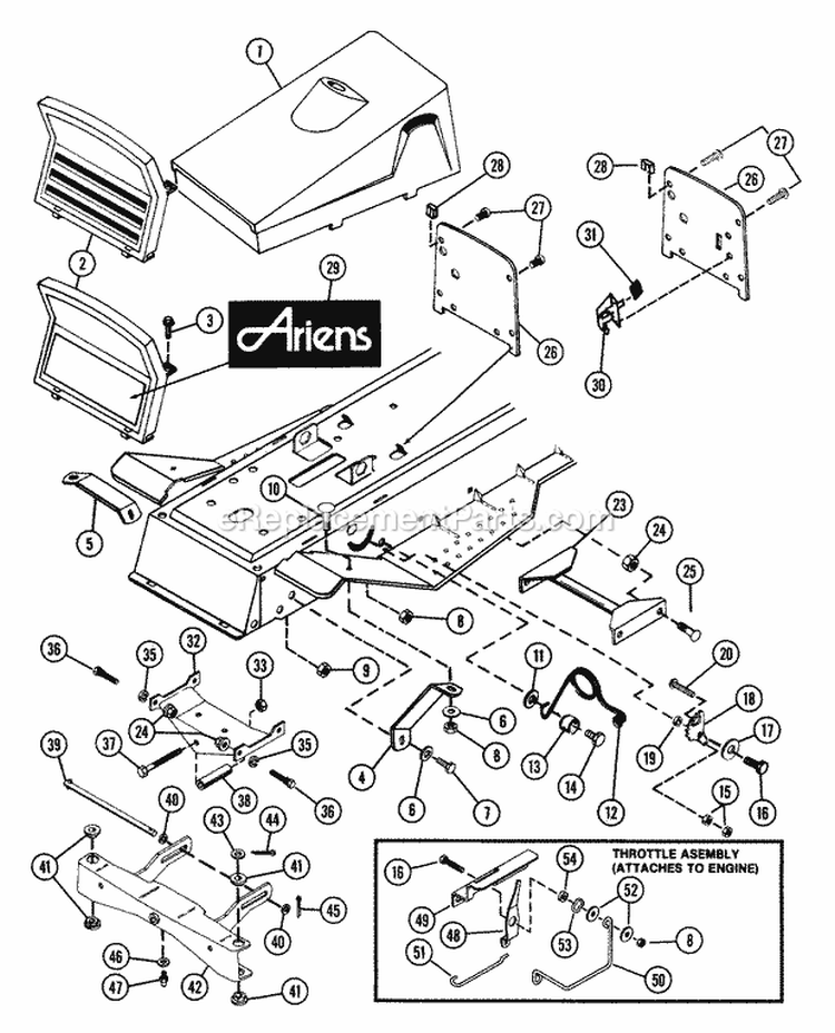 Front Frame Assembly Diagram and Parts List for 004501 Ariens Lawn Tractor