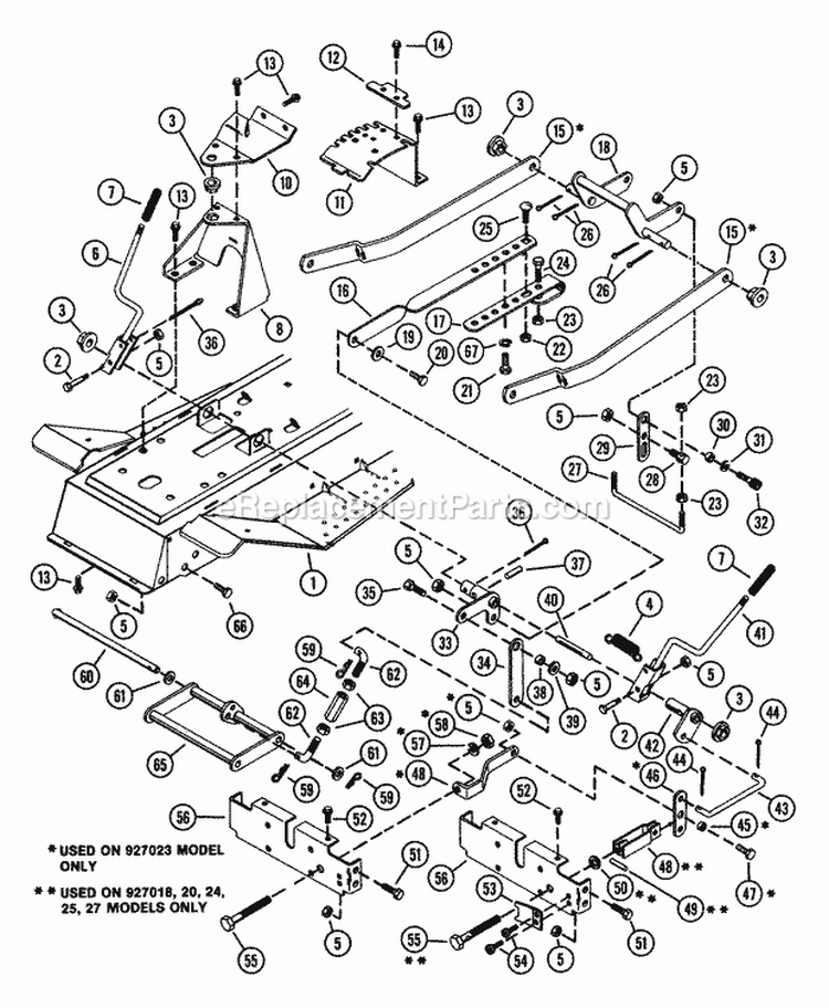 Mower Linkage Assembly Diagram and Parts List for 004501 Ariens Lawn Tractor