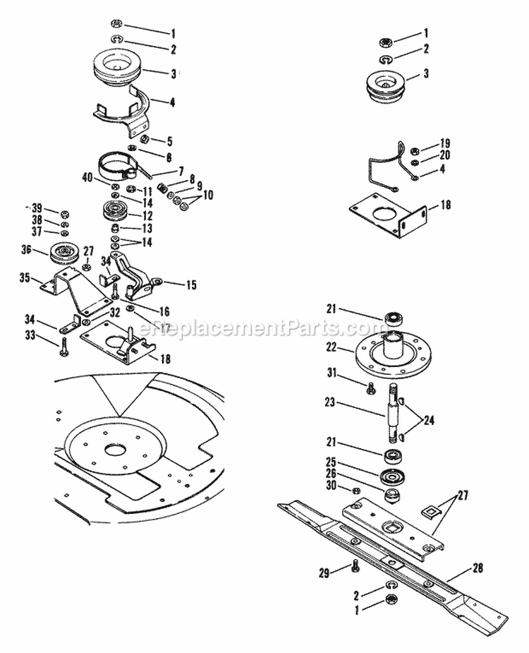 Mower Spindle Diagram and Parts List for 000101 Ariens Lawn Tractor