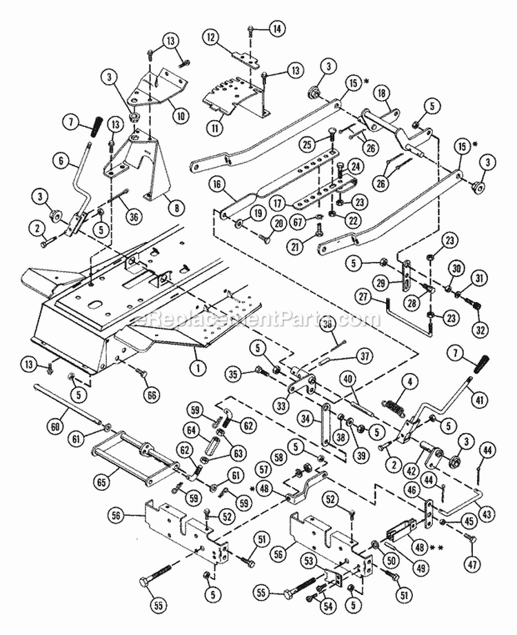 Mower Linkage Assembly Diagram and Parts List for 000101 Ariens Lawn Tractor