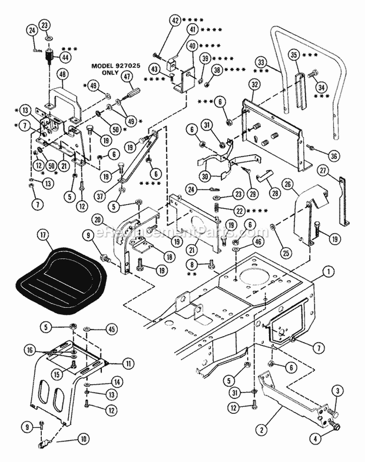Rear Frame Assembly Diagram and Parts List for 000101 Ariens Lawn Tractor