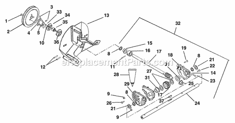 Gear Case And Impeller Diagram and Parts List for 000101 Ariens Snow Blower