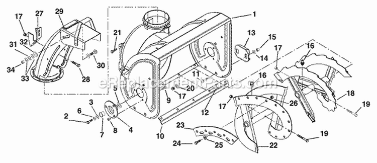 Auger And Chute Diagram and Parts List for 000101 Ariens Snow Blower