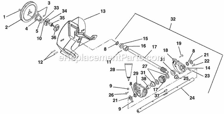 Gear Case And Impeller Diagram and Parts List for 000101 Ariens Snow Blower
