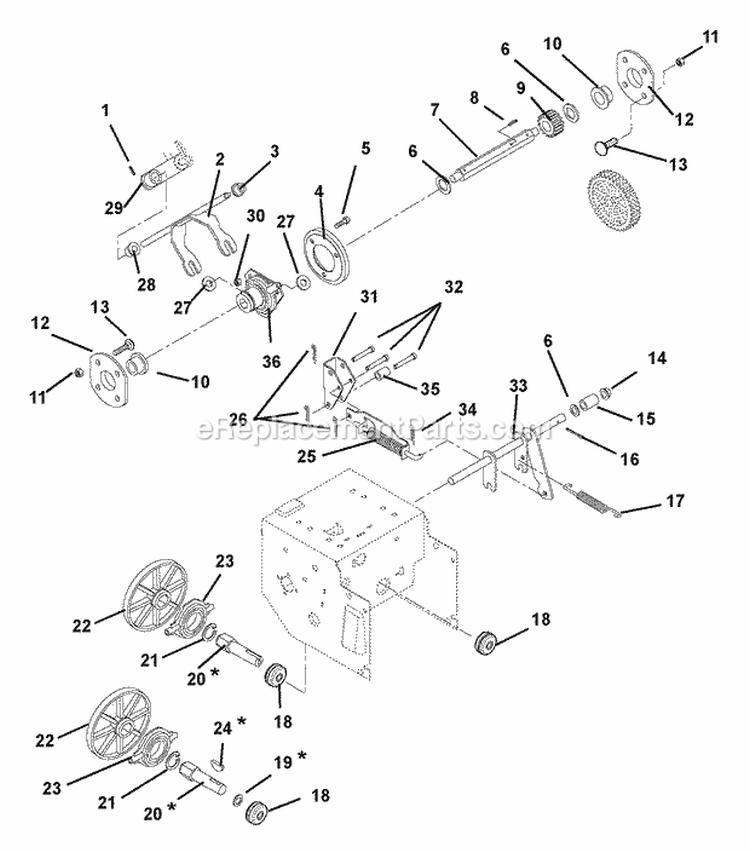 Friction Drive Diagram and Parts List for 000101 Ariens Snow Blower