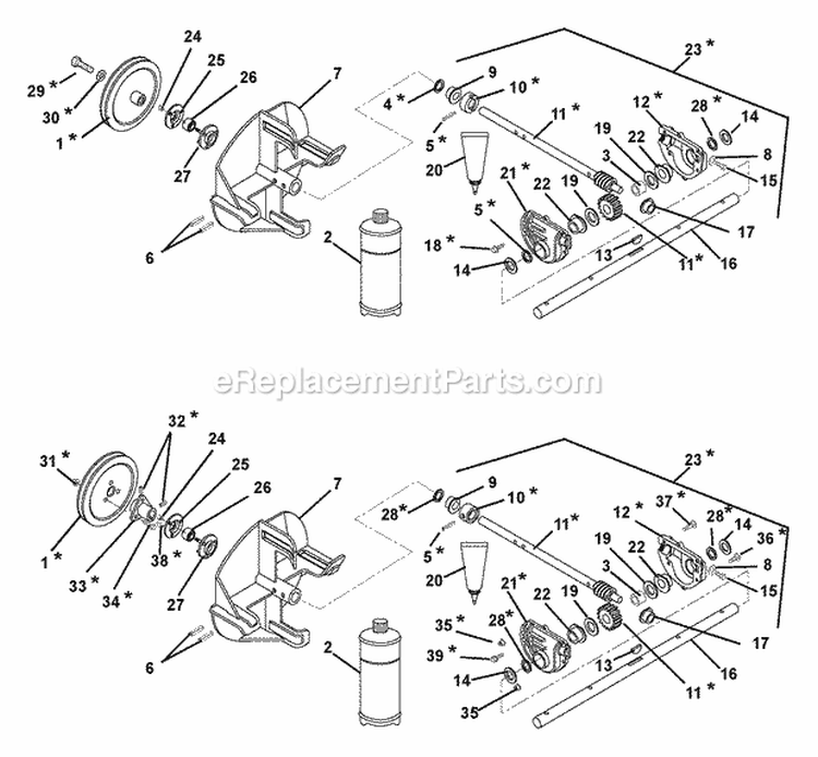 Gear Case And Impeller Diagram and Parts List for 000101 Ariens Snow Blower