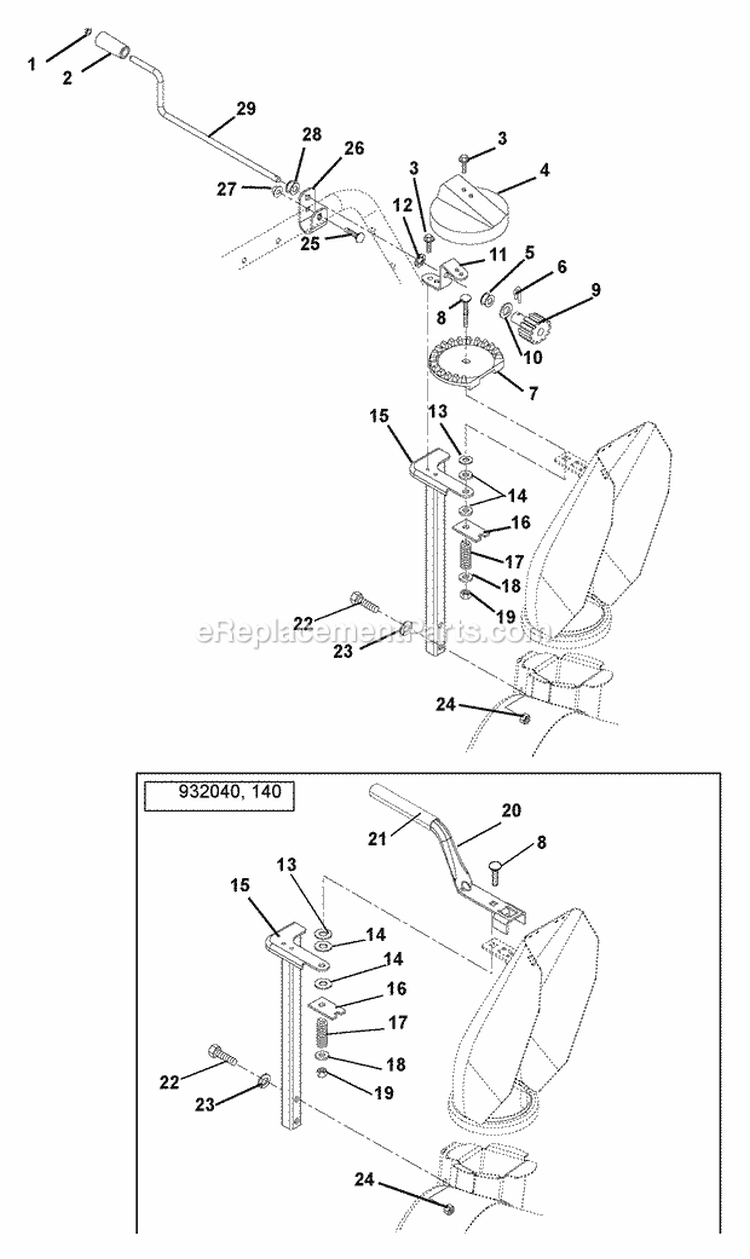 Discharge Chute Crank Diagram and Parts List for 000101 Ariens Snow Blower