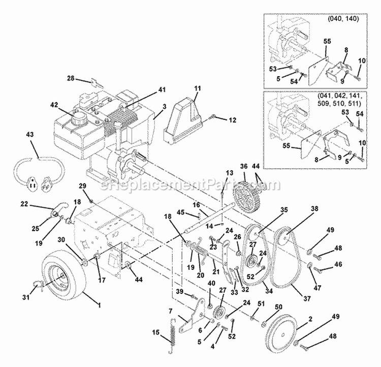Engine And Belt Drive Diagram and Parts List for 000101 Ariens Snow Blower