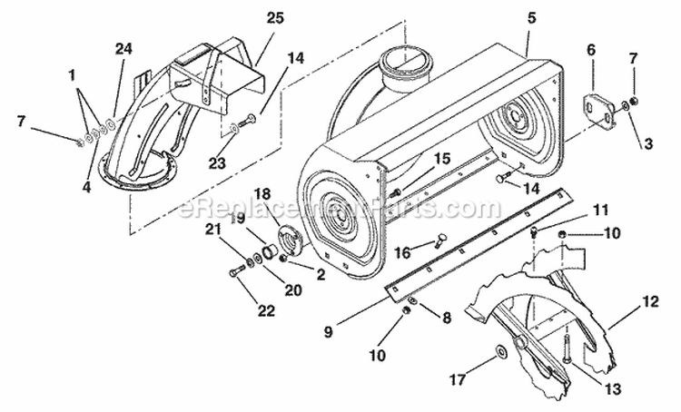 Auger And Chute Diagram and Parts List for 000101 Ariens Snow Blower