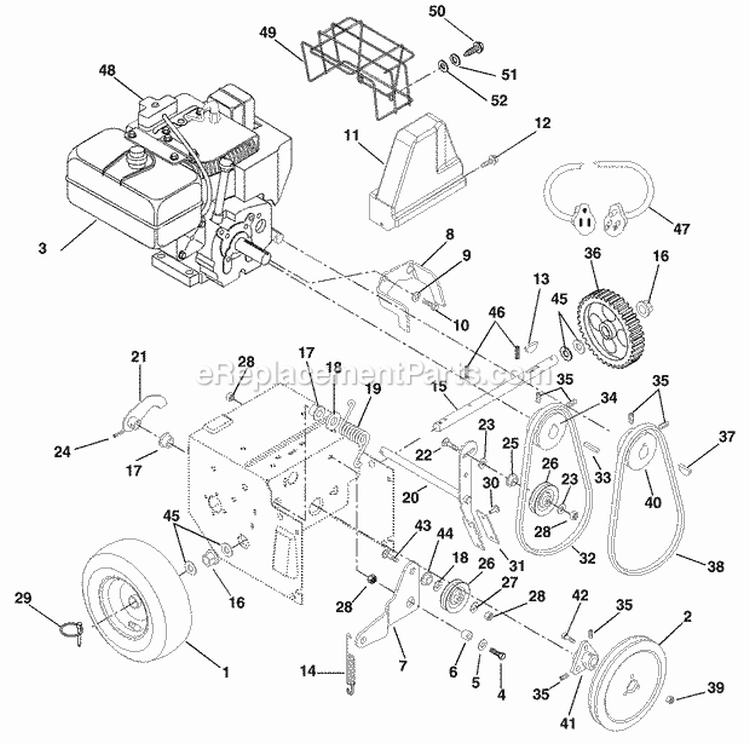 Friction Drive Diagram and Parts List for 000101 Ariens Snow Blower