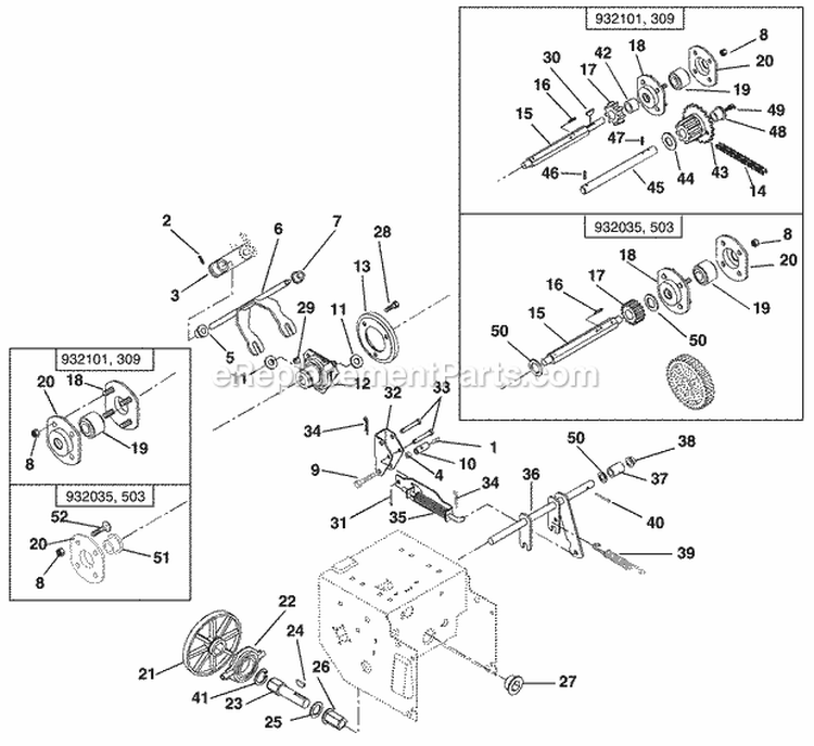Gear Case And Impeller Diagram and Parts List for 000101 Ariens Snow Blower