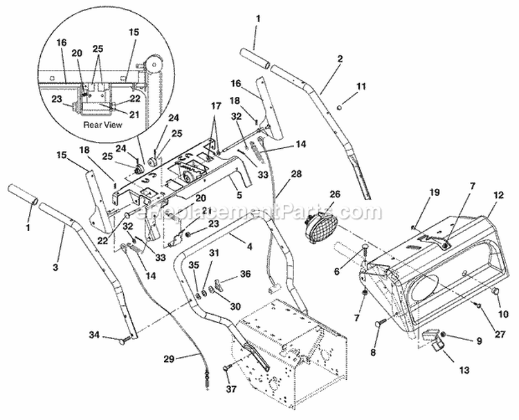Speed Selector And Frame Diagram and Parts List for 000101 Ariens Snow Blower