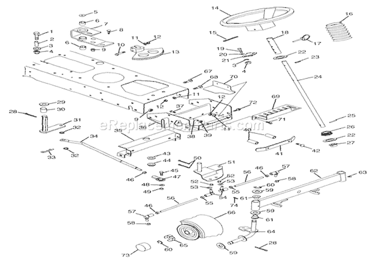 Steering Diagram and Parts List for 000101 Ariens Lawn Tractor