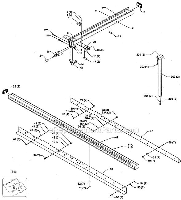 Page A Diagram and Parts List for Type 1 Biesemeyer