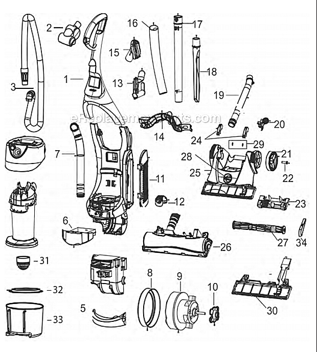 Page A Diagram and Parts List for  Bissell Upright Vacuum