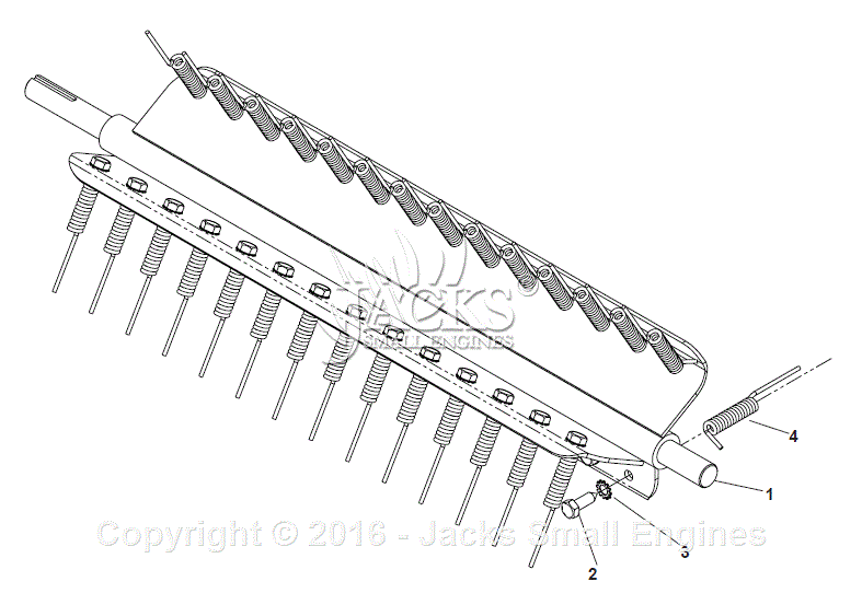 Spring Reel Assembly Diagram and Parts List for 2002-12 Bluebird Dethatcher