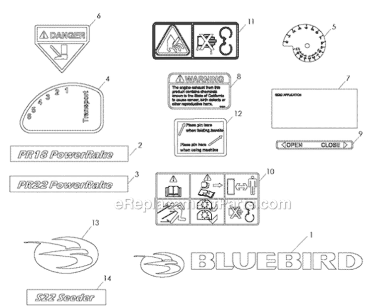 Page C Diagram and Parts List for 968999419 - 2010-04 Bluebird Dethatcher