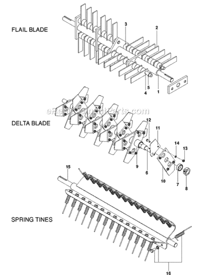 Page A Diagram and Parts List for 966067701 - 2010-06 Bluebird Dethatcher