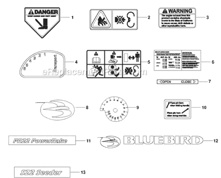 Page B Diagram and Parts List for 966067701 - 2010-06 Bluebird Dethatcher