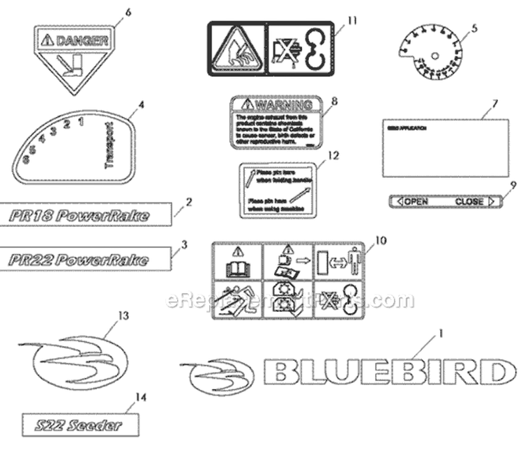 Page C Diagram and Parts List for 968999427 - 2010-04 Bluebird Dethatcher