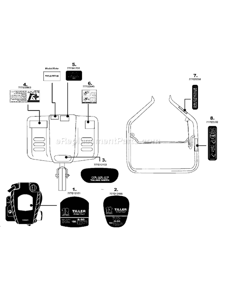 Page B Diagram and Parts List for 2008 Bolens Tiller