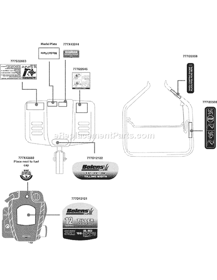 Page B Diagram and Parts List for 2009 Bolens Tiller