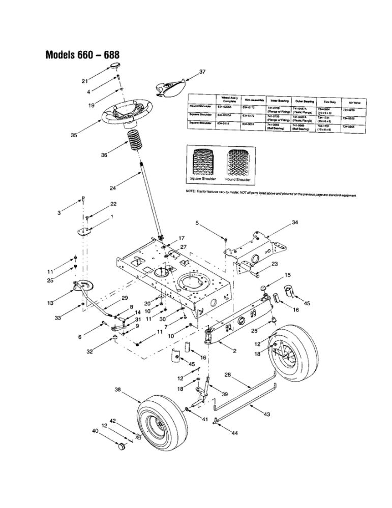 Axle And Steering Assembly Diagram and Parts List for  Bolens Lawn Tractor