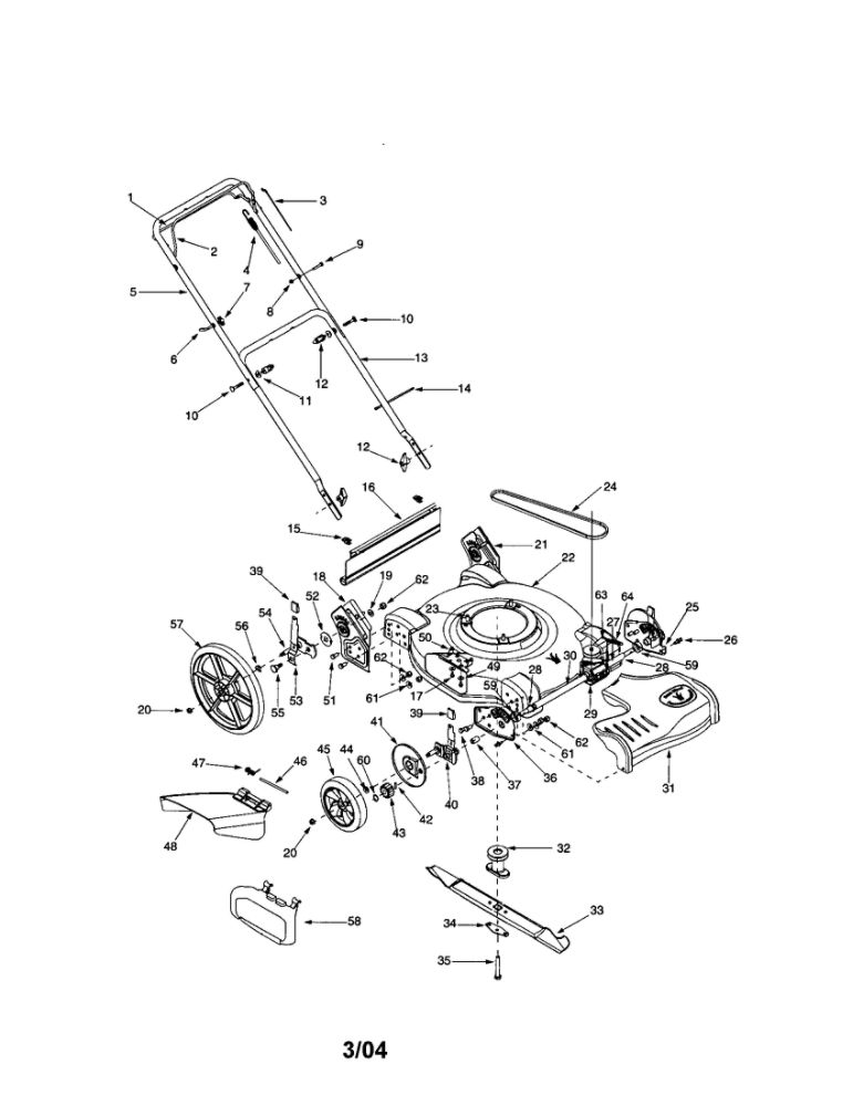 Self-Propelled Mower Diagram and Parts List for  Bolens Lawn Mower