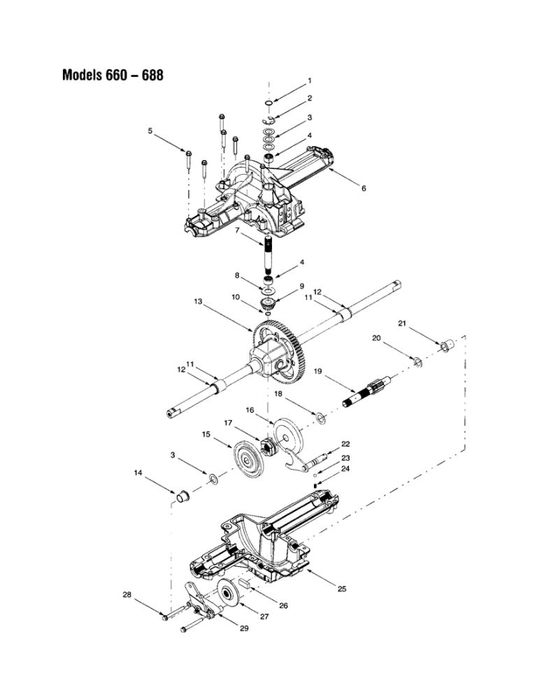 Upper And Lower Housing Diagram and Parts List for  Bolens Lawn Tractor