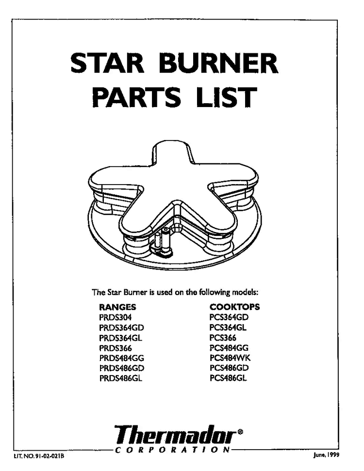 Cover Diagram and Parts List for  Thermador Cooktop