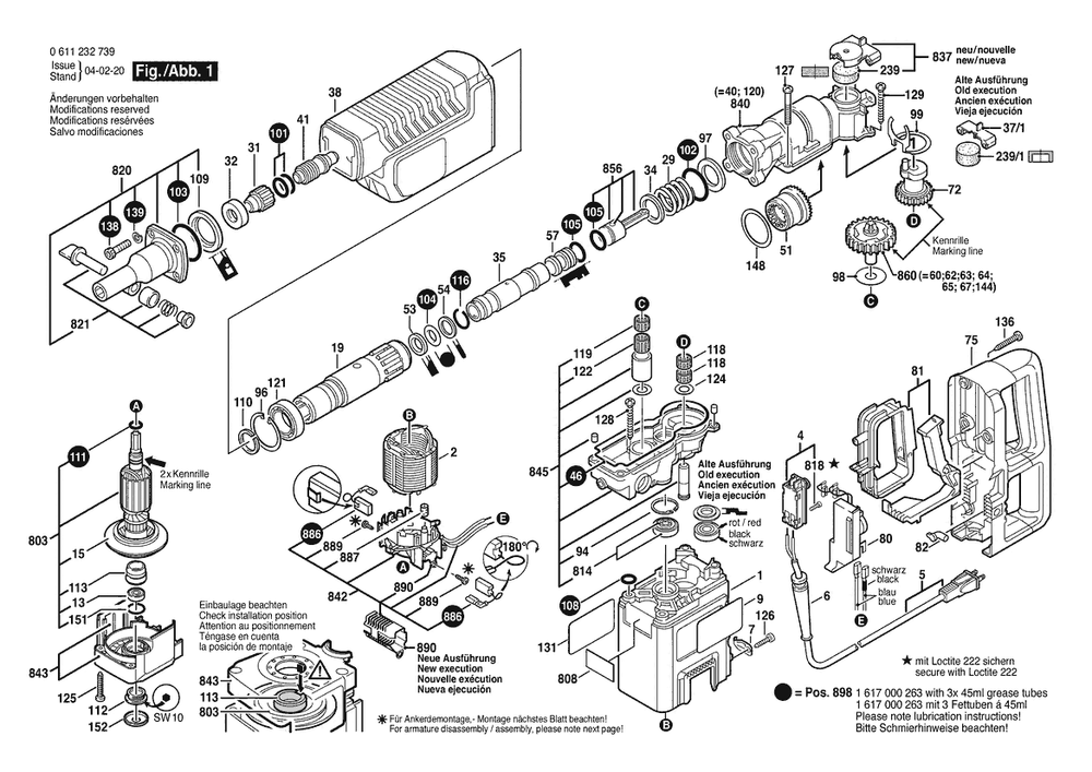 Section 1 Diagram and Parts List for 0611232739 Bosch Hammer Drill