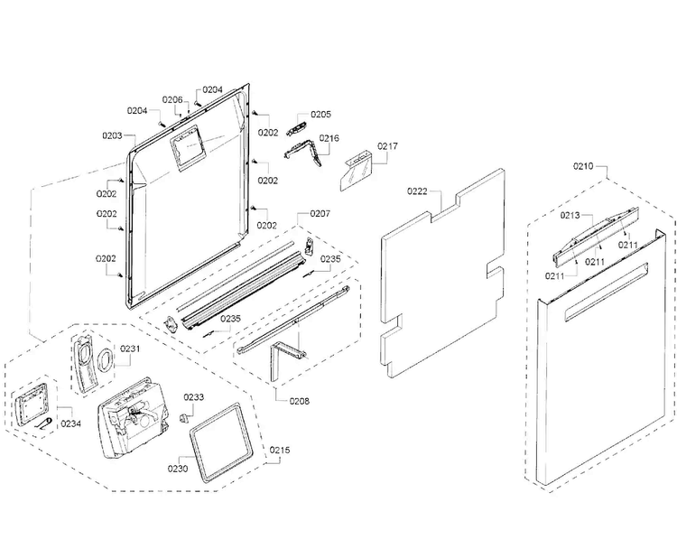 Door Assy Diagram and Parts List for 01 Bosch Dishwasher