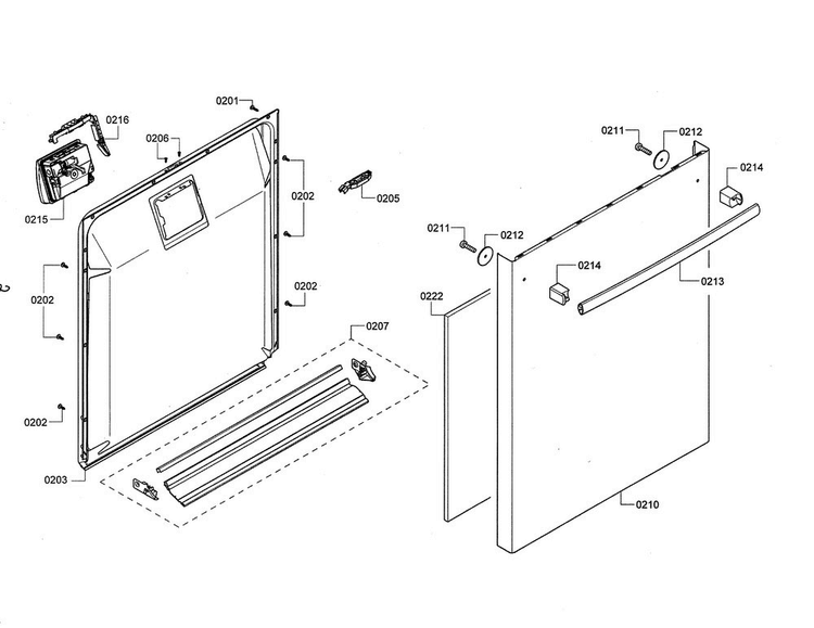 Door Diagram and Parts List for 14 Bosch Dishwasher