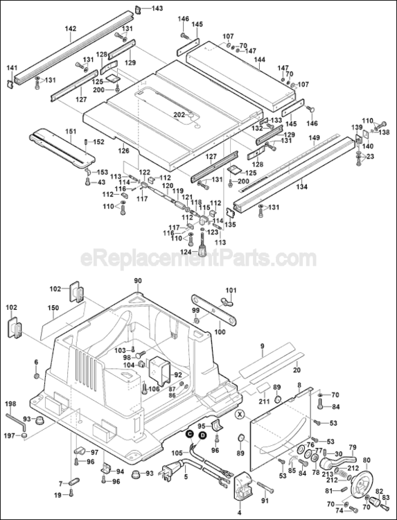 Page A Diagram and Parts List for 0601476139 Bosch Table Saw