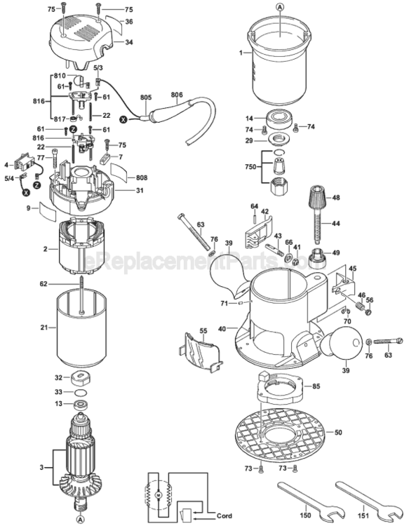 Page A Diagram and Parts List for 0601617039 Bosch Router