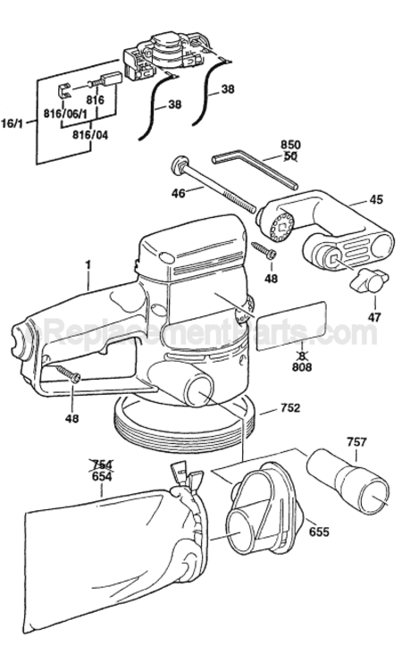 Page B Diagram and Parts List for 0603283739 Bosch Orbital or Palm Sander