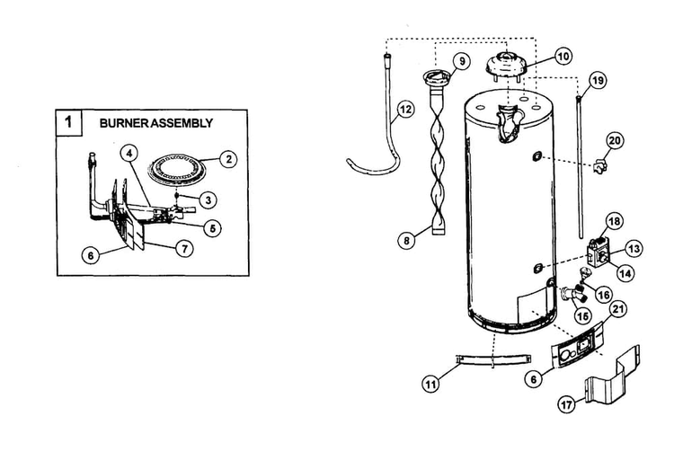 Water Heater Diagram and Parts List for 153336300HA  Kenmore Water Heater
