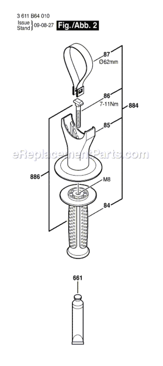 Page B Diagram and Parts List for 3611B64010 Bosch Demolition Hammer
