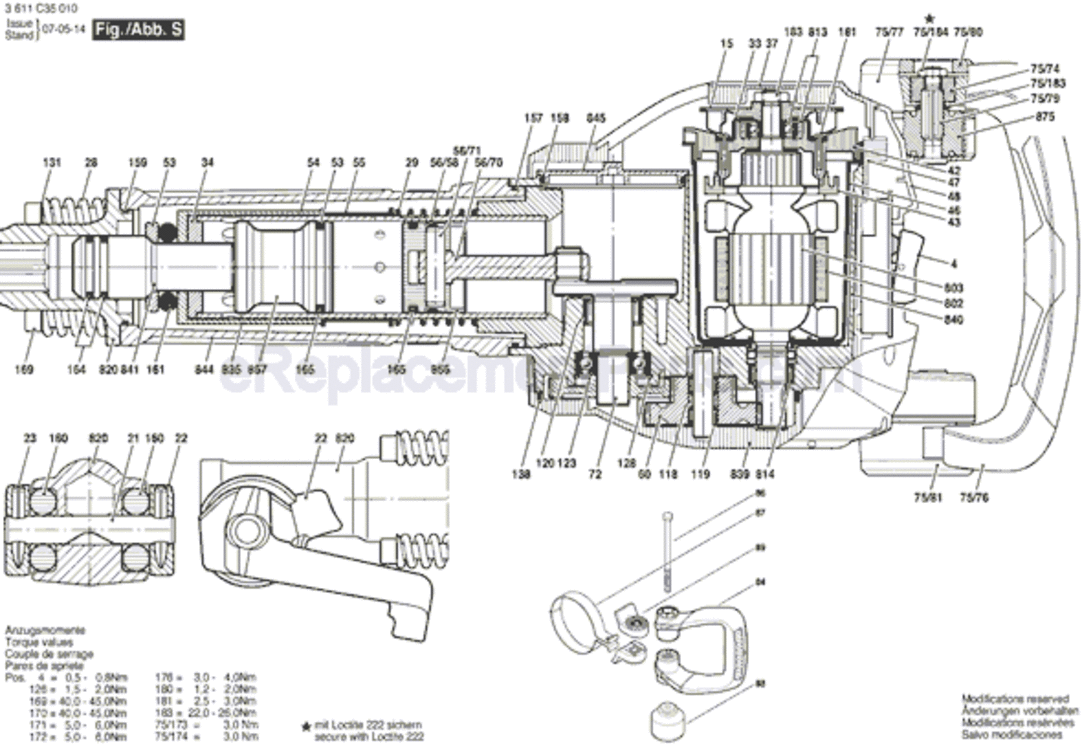 Page B Diagram and Parts List for 3611C35010 Bosch Demolition Hammer