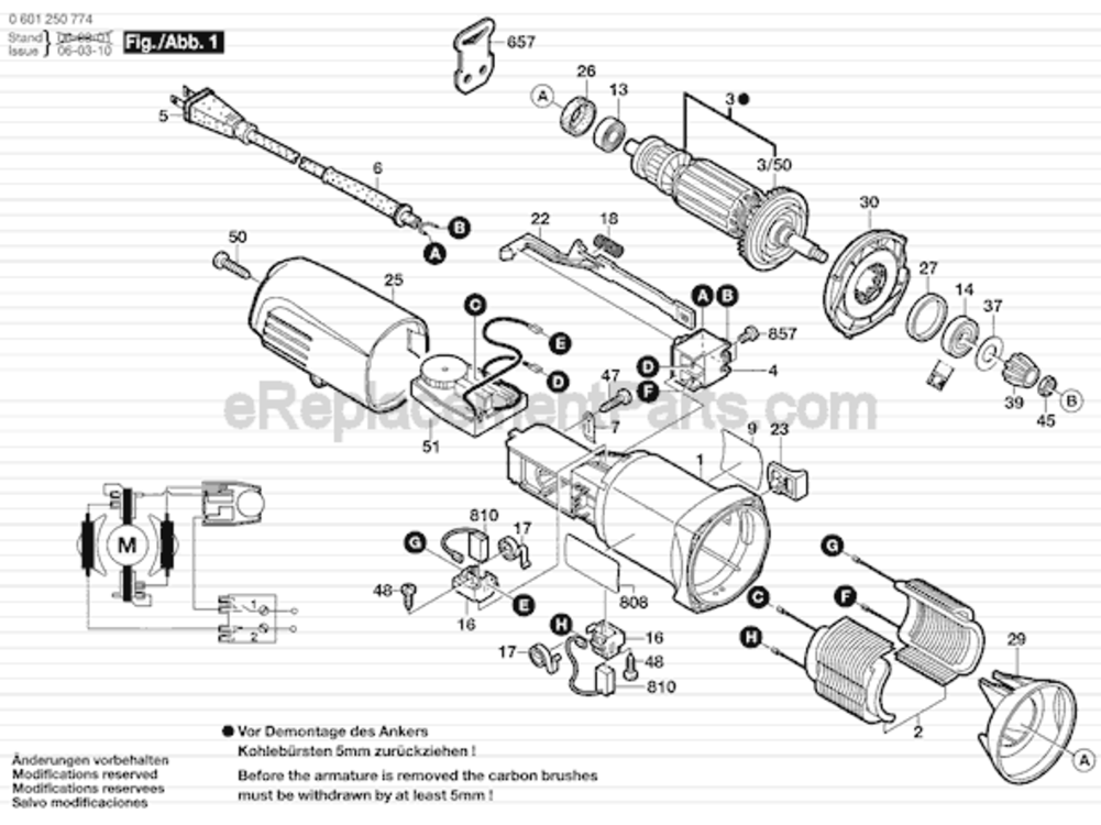 Page A Diagram and Parts List for 0601250774 Bosch Sander Polisher