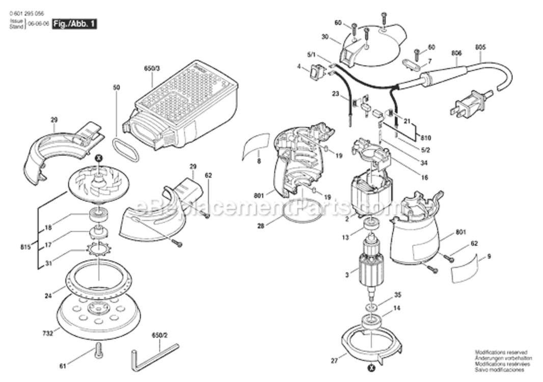 Page A Diagram and Parts List for 0601295056 Bosch Orbital or Palm Sander