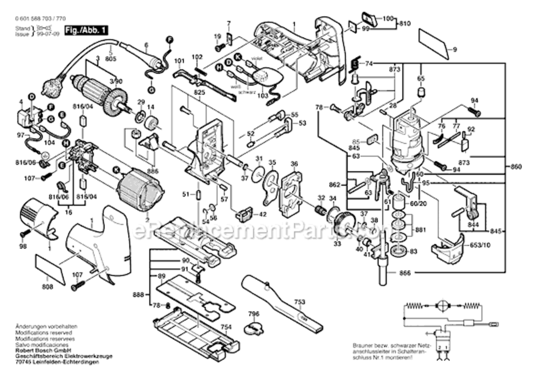 Page A Diagram and Parts List for 0601588739 Bosch Jig Saw